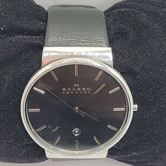 Skagen Ancher SKW6104 Men\'s Black Leather Analog Dial Quartz Wrist Watch AM578 main image 11
